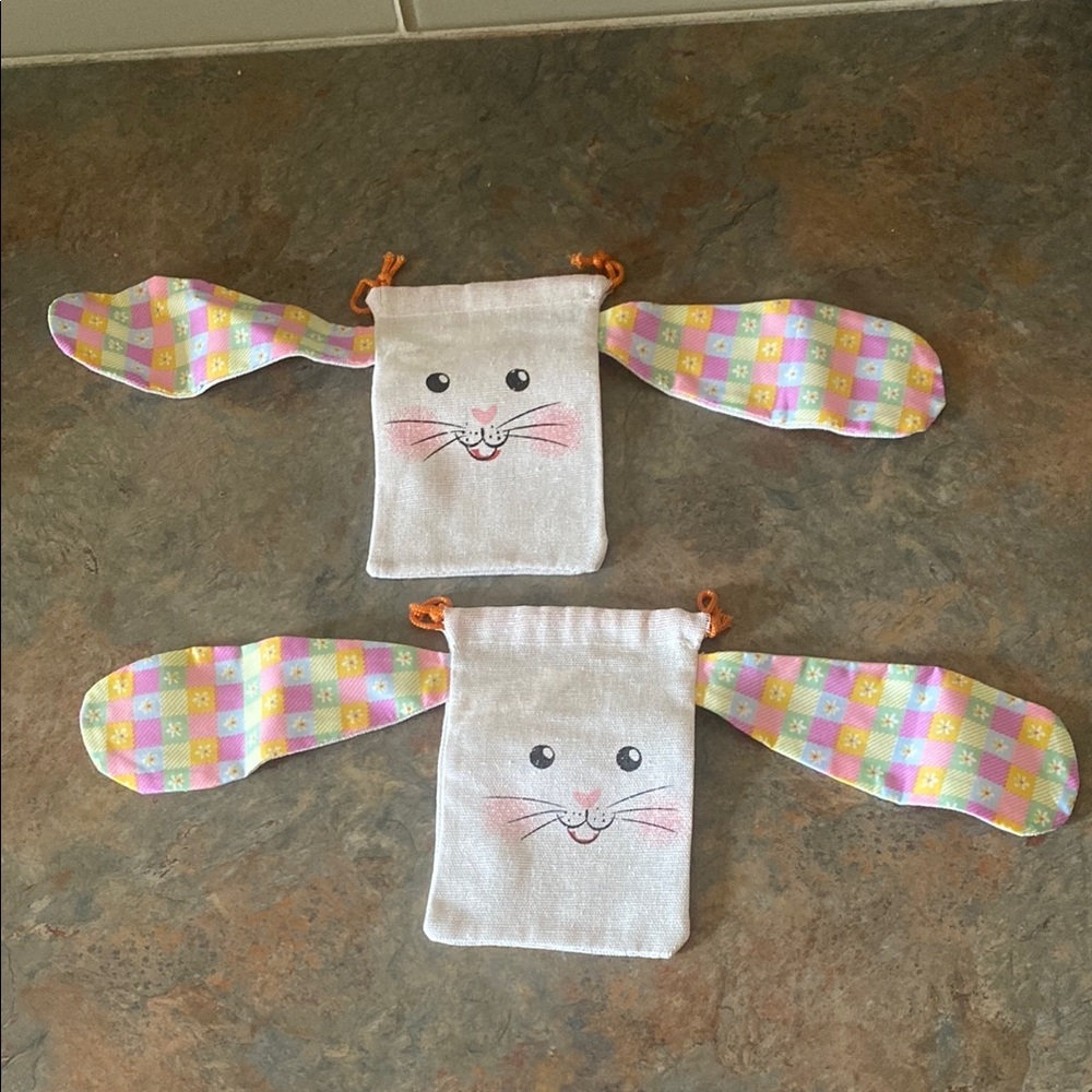 Cute Bunny Ear Drawstring Pouches Set of 2 NWOT